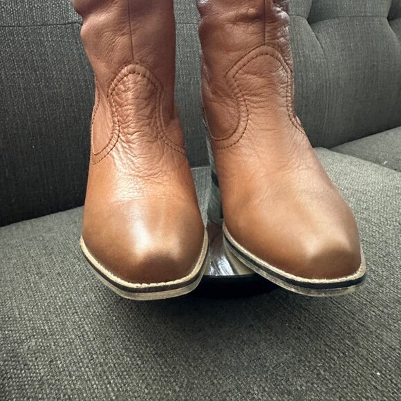 AldoBrown Leather Mid Calf Western Boots Classic Stacked Heel Women's 8 (EU 39) - Picture 5 of 13